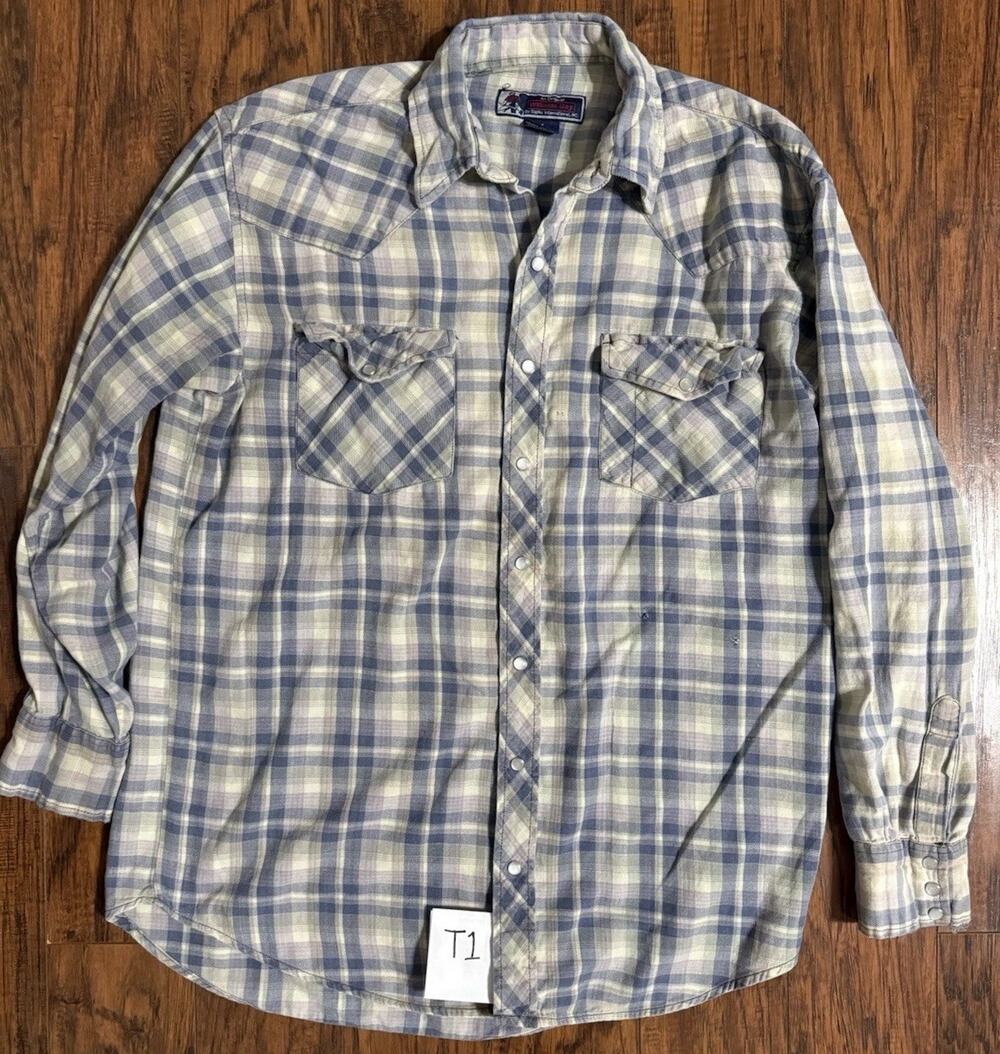 Vintage Williams Bay Plaid Western Pearl Snap Shirt Men's LT Long Blue Gray